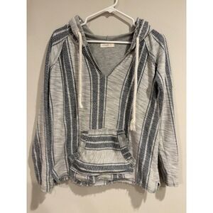 Ocean Drive Clothing Co Womens Gray Navy Striped Baja Hoodie Pullover Small